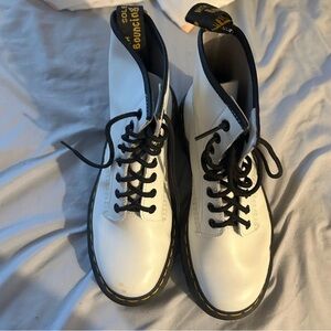 Dr. Martens White Lace-Up Boots with Black Accents Size 8
